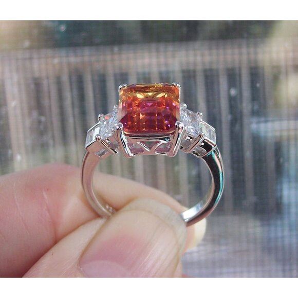 925 STERLING SILVER Emerald Cut Gradient Cubic Zirconia Ring - Picture 8 of 16